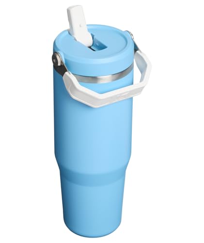 Image of STANLEY IceFlow 2.0 Flip Straw Tumbler with Handle, 30 oz | Twist On Lid and Flip Up Straw | Leak Resistant Water Bottle | Insulated Stainless Steel | BPA-Free | Team Light Blue White