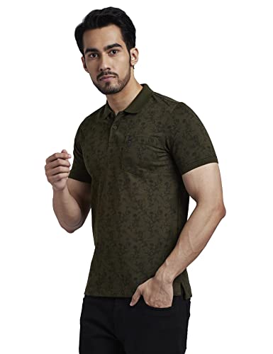 Image of Parx Men's Cotton Polyester Blend Print Pattern Regular Fit Rib Collar Polo Neck Half Sleeve Casual T-Shirt