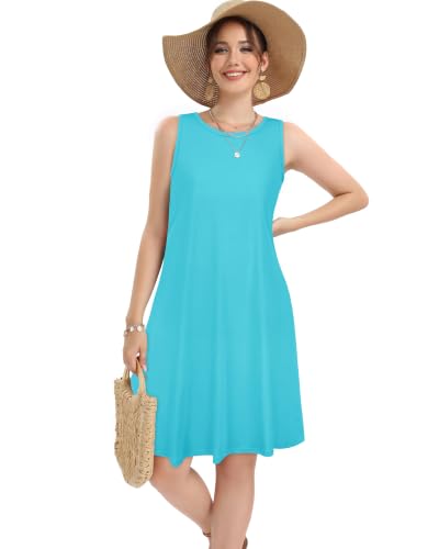 Image of elescat Women's Summer Dresses Casual Sleeveless Loose Sundress with Pocket