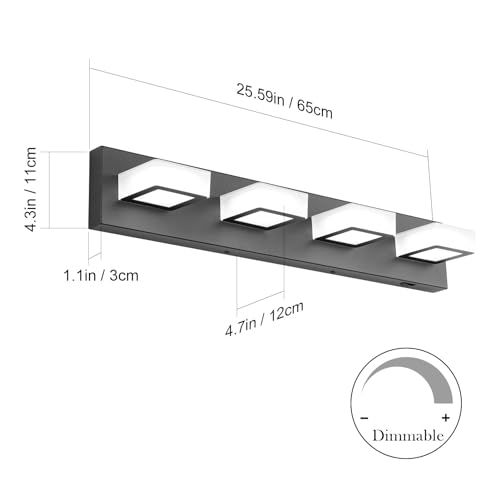 Image of Ralbay 5 Color Temperature Black Vanity Lights for Bathroom Dimmable Acrylic Modern LED Black Bathroom Lighting Fixtures Over Mirror
