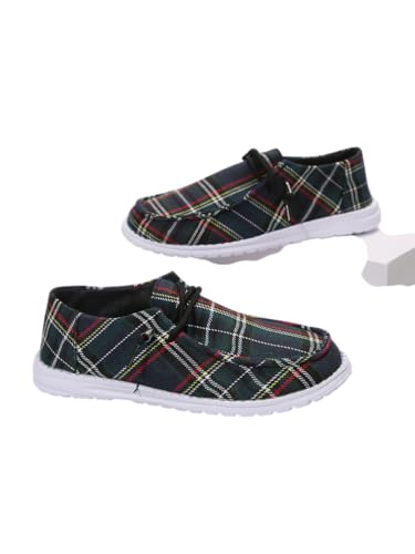 Men's & Women's Slip-On Loafers - Breathable Boat Deck Shoes with Non-Slip Sole, Comfortable Walking Shoes for Daily Outings & Retro Style (Blue Checkered)