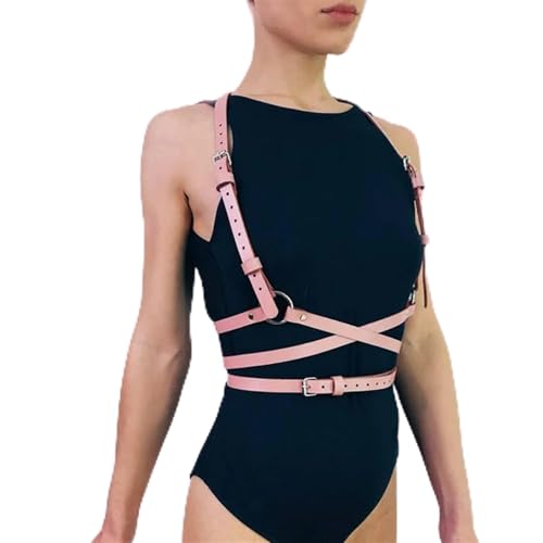White PU Leather O-Ring Belt Trendy Body Bondage Harness Straps Suspenders Punk Rock Festival Rave Clothes (Color : Style 1, Size : One size)