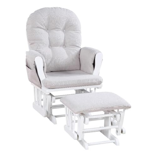 Image of Suite Bebe Mason Nursery Rocking Chair with Ottoman, Wooden Glider for Baby Nursing, Smooth Gliding Rocker, White and Woven Gray