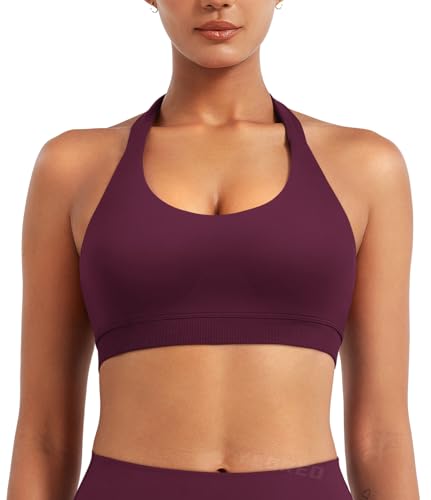 Image of YEOREO CoreFlex Women Halter Sports Bra Workout Seamless Padded Basic Bra Open Back Yoga Gym Crop Top