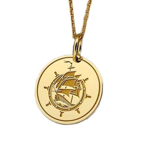 Collier pendentif pièce de monnaie gouvernail argent plaqué or chaîne 45,7 cm