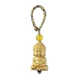 Mansiyuyee Handmade Boxwood Buddha Keychain with Openable Knot, Meditative Buddha Statue Key Ring Feng Shui Lucky Charm