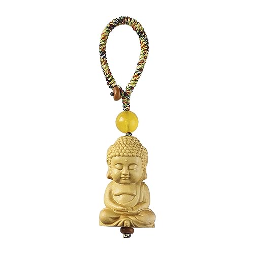 Mansiyuyee Handmade Boxwood Buddha Keychain with Openable Knot, Meditative Buddha