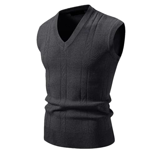 Men's Classic Knit Sweater Vest Casual Soft Ribbed Hem Business V Neck Sleeveless Pullover