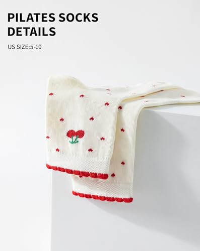 Image of Yawlsow Cute Pilates Grip Socks for Women Ruffle Frilly Yoga Socks Non Slip Cotton Crew Grippy Sock for Barre Workout
