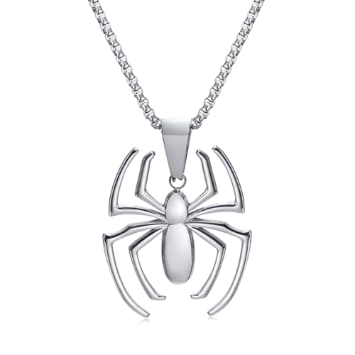 Spiderman Gift Necklace Spider Pendant Necklace for Men, Silver/gold plated/Black Stainless Steel Spider Chain Spider Man Christmas Gifts Jewelry for Spider-man Fans Men Women