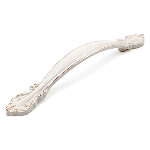 JETLAND Ivory White cabinet handle with gold edge on a white background