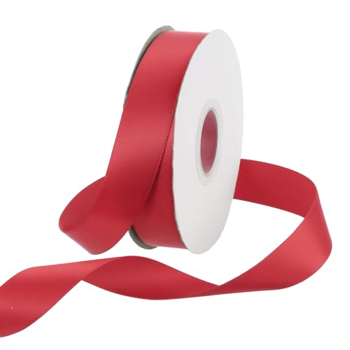 Rebower 25 Yard Satin Ribbon Thick Double Face Grosgrain Silk Ribbon, [for Gift Wrapping, Hair Bows, Wedding, Cake, Flower] - 0.8"(2cm)/Bright Red