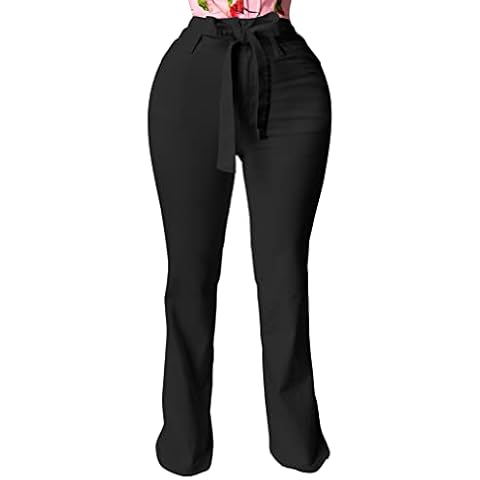 XXTAXN Women's Casual Bodycon High Waist Stretch Fit All Day Work Pants with Belt, Black, S Cover