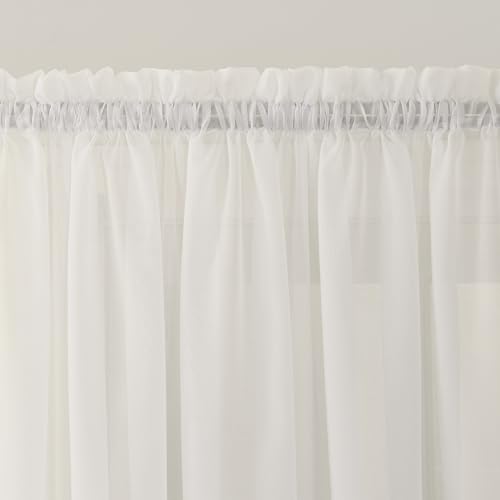 Image of No. 918 Emily Sheer Voile Rod Pocket Door Sidelight Curtain Panel, 28 inch W x 72 inch L, Eggshell (Pack of 2)