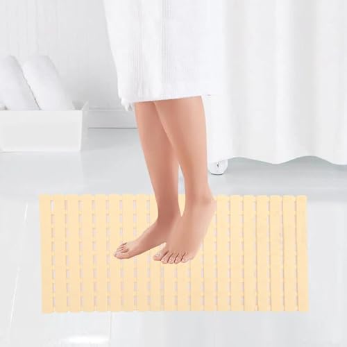 Image of HomeCloud Non-Slip Shower Mat for Bathtub, Anti-Slip Bath Mat with Suction Cups, Drainage Holes & Foot Massage Exfoliating Surface (Cream)