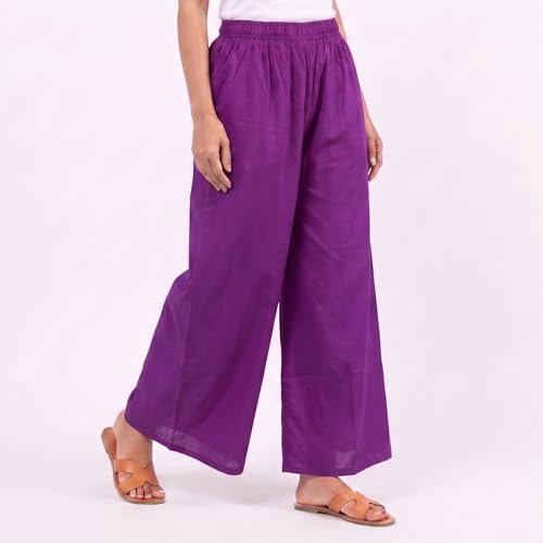 Image of Plaazo Women's Cotton Palazzo | Wide Leg Palazzo for Women | Soft Breathable High Waist Bottom Wear | Comfortable Casual, Office, Travel for Women