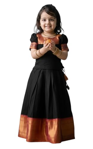 Image of R P CREATION Kids Silk Lehenga Choli Set | Zari Bordered Ghagra Choli | Traditional Ethnic Wear for Weddings, Poojas & Festivals