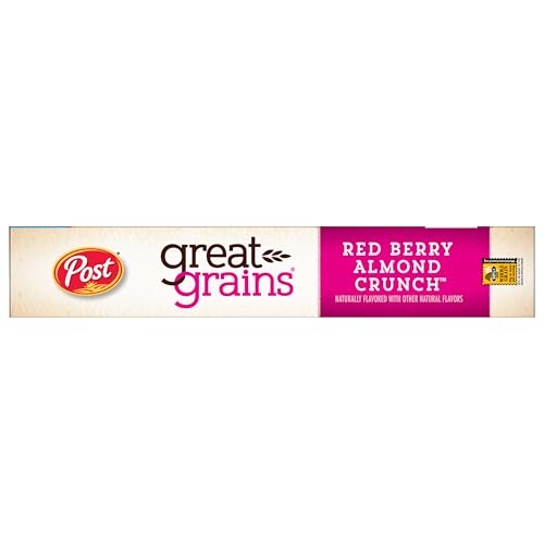 Great Grains Red Berry Almond Crunch Cereal, Strawberry Cereal with Cereal Clusters and Sliced Almonds, GMO Free Project Verified, 370ml Box