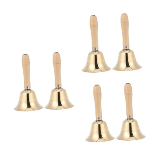 DIYEAH 6 Pièces Cloche à Main Cuivre Massif avec Poignée Bois Ergonomique Clair et Puissant Clochette Décorative pour Yoga Prière Salle de Classe et Soins Aux Personnes Âgées Lot