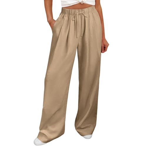 Pantalon d'été pour femme coupe droite et fluide en coton léger