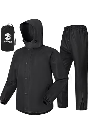 SaphiRose Mens Rain Suit Waterproof Rain Gear Packable Rain Jacket and Pants for Fishing (Black XL)