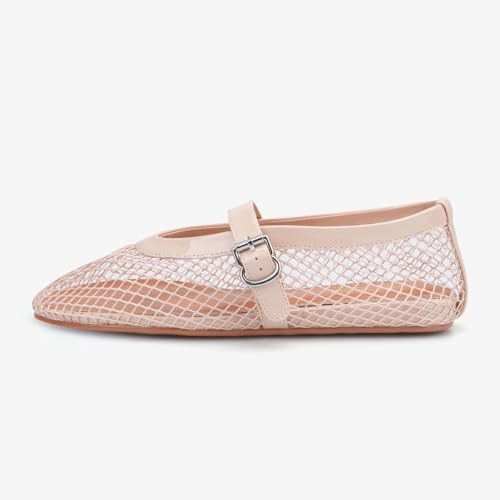 Adrizzlein Mesh Ballet Flats for Women Fishnet Ballerina Flats Buckle Strap Mesh Ballet Shoes Wide Width Casual Summer Dress Flat Shoes2