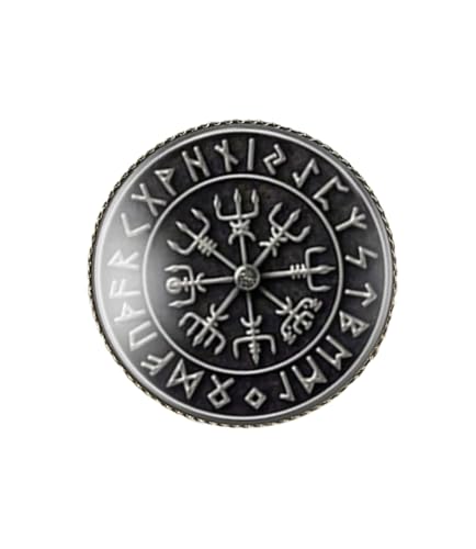 Image of vmcoatdu Round 1 Inch Viking Compass' Nordic Rune Pin Brooch Metal and Inlay Glass Revivalism Style Souvenir Badge Brooch for Hat Clothes Backpack