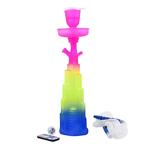 Double Hose Hookah Set Nargile Shisha Pipe with Ceramic Flavors Bowl Narguile Accessories with LED