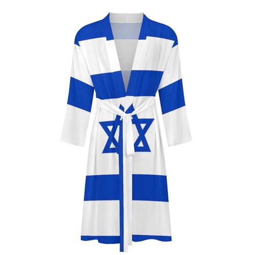 Israel Flag Israeli Star Mens Bathrobe Soft Long Bath Robe Warm Spa Robe Nightgown Quick Dry with Waist Belt4