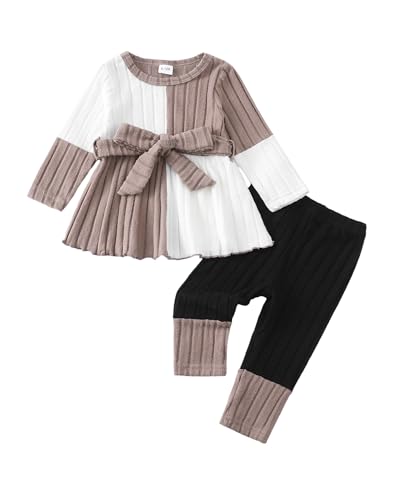 Kucnuzki Little Toddler Girls Clothes Long Sleeve Cotton T Shirts Crewneck Sweatshirt Fall Tops Black Pants Two Piece Set 3T 4T Girl Clothes Kids Clothing