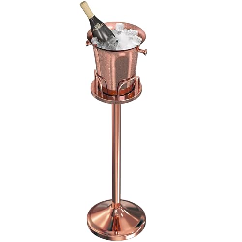 Stainless Steel Standing Ice Bucket with Stand - Gold Champagne Ice Cube Container for Party, Wine, Beer, KTV, Club, Bar, Bbq, Wedding - 12lb 5L (rose gold)