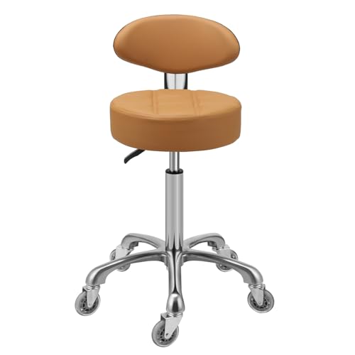 Image of Kaleurrier Rolling Stool with Back Support: Adjustable Height 22-30 inches for Nail Lash Tech Stylist - Heavy Duty Stool Chair with Wheels for Salon Shop Office Kitchen Garage