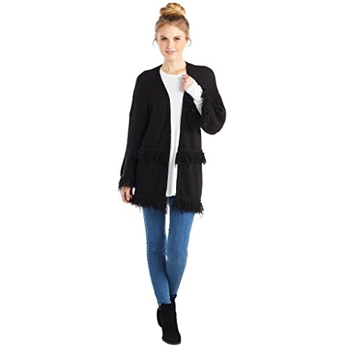 Mud Pie Black Livvy Fringe Cardigan in Individual Sizes Medium to Large