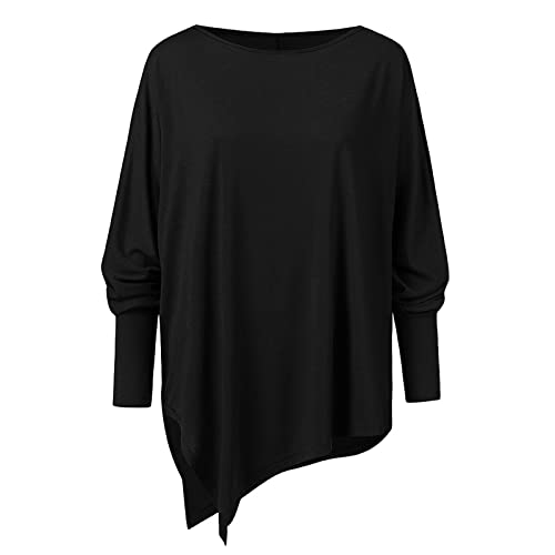Narhbrg Plus Size Women's Linen Shirts Pullover Tunic Tops Asymmetry Tees Blouse Loose Long Tunic Tops For Leggings Black #TOP3