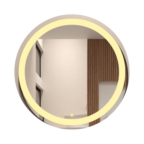 Espelho jateado lapidado dimerisável decorativo redondo 60cm luz ...