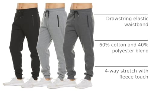 Image of PURE CHAMP Mens Sweatpants 3 Pack Fleece Active Athletic Workout Jogger Sweatpants for Men with Zipper Pocket Size S-3XL