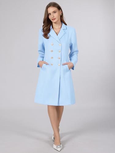 Image of Hobemty Women's Tweed Blazer Dress Collared Double Breasted A-Line Formal Work Dresses
