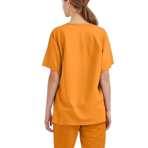 Image of FONMA Scrub Tops Women Plus Size Stretchy V-Neck Scrub Shirts with 4 Pockets Breathable Short Sleeve Nurse Uniforms