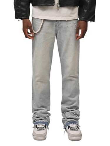 Mens Stacked Jeans Skinny Stretchy Straight Leg Slim Fit Denim Pants Trendy Hip Hop Trousers Streetwear