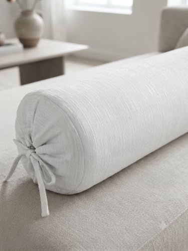 Image of SAJAVAT HOME Cotton Waffle Bolster Cover Pack of 1 | Textured Round Bolster Cushion Cover for Sofa, Bed & Diwan | Soft Breathable Decorative Pillow Cover | White | Home Decor