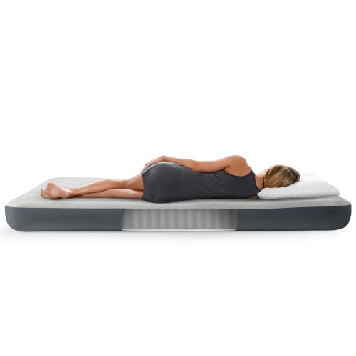Image of Intex: Dura-Beam Airbed - Queen, Grey - 10 inch Single-High Inflatable Mattress, Fiber-Tech Construction, Velvety Sleep Surface, 80x60, 2 Person, 64103FL