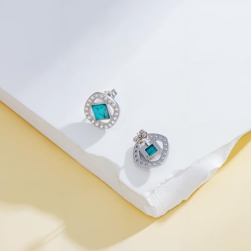 Natural Turquoise Halo Stud Earrings for Women 925 Sterling Silver Post Earrings with Genuine Turquoise Jewelry Gifts3