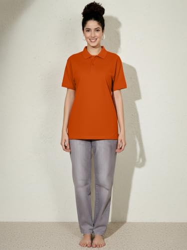 Image of LEOTUDE Half Sleeve Cottonblend Polo Tshirt for Women, Polo Neck Solid Tshirt Tops for Women's (ZGrey)