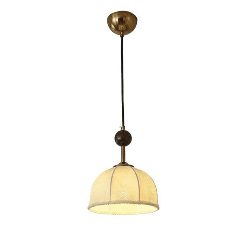 Lustre tricolore variable en bois massif et tissu pour salon et ferme rustique