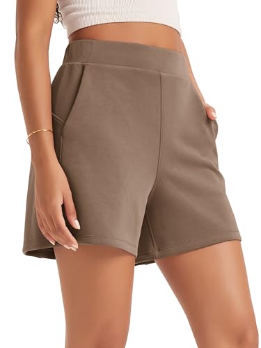 ODODOS Modal Soft Relaxed Shorts with Pockets for Women High Wasit Casual Shorts, Nutria, X-Large