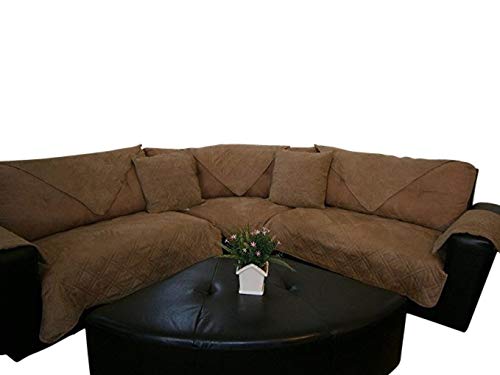 OctoRose Waterproof Micro Suede New and Improved Anti-Slip Grip Sofa and Couch Protector, Sectional Sofa Cover, Sofa Pad, Removable and Adjustable Strap Under The Sofa Cushion (Camel, 35x62)