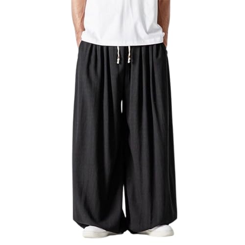 Men's Harem Casual Pants Summer Comfortable Elastic Waist Pure Loose Fit Streetwear Breathable Daily Wear Trendy