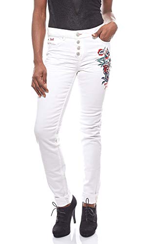 H.I.S. angesagte Damen Jeans-Hose mit Blumenstickereien Trend-Hose Hose...