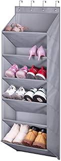 MISSLO Door Shoe Rack With Deep Pockets Over the Door Shoe Storage Organiser for Narrow Closet and Dorm Holds 12 Pairs Shoe Hanger Organizer, Grey