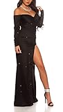 Koucla Sparkling Off Shoulder Langarm Maxi Kleid mit XXL-Beinschlitz S